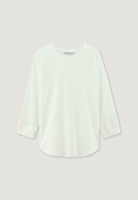 Hellgrünes Langarmshirt mit rundem Ausschnitt, Raglanärmeln und abgerundetem Saum. Hergestellt aus weichem, strukturiertem Stoff.