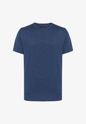 Námornícka modrá tričko s krátkym rukávom vyrobené z textúrovaného materiálu. Okrúhly výstrih s klasickým strihom. Bez vzorov alebo viditeľných akcentov. Jednoduchý dizajn.