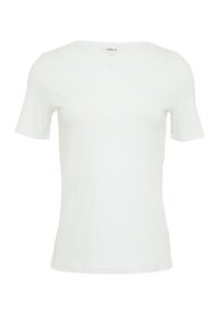 T-shirt blanc à manches courtes fabriqué en coton doux, avec un col rond et une texture lisse, sans motifs ni accents visibles.