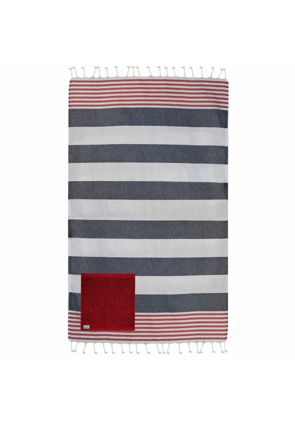 STRANDTUCH MIT TASCHE BLAU-WEISS-ROT GESTREIFT   FAIR &AMP; ECO - Strandtuch - blau