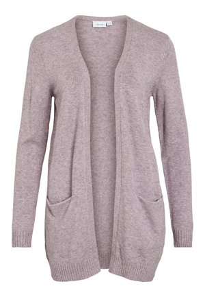 Hele lilla avatud ees kardigan, mis on valmistatud pehmest kudumisest, sisaldab kahte esikotti ja soonilisi mansette ning helmeid. Lihtne, lõdvestunud disain.