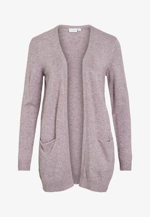 Hele lilla avatud ees kardigan, mis on valmistatud pehmest kudumisest, sisaldab kahte esikotti ja soonilisi mansette ning helmeid. Lihtne, lõdvestunud disain.