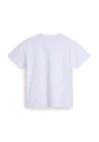 White cotton t-shirt with short sleeves, crew neck, relaxed fit, and smooth texture; no graphics or patterns visible on the back.