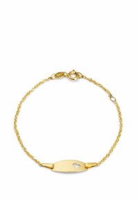 Pulsera de oro con un diseño de cadena retorcida y una placa central que presenta un pequeño corte en forma de corazón. Cierre de broche seguro.