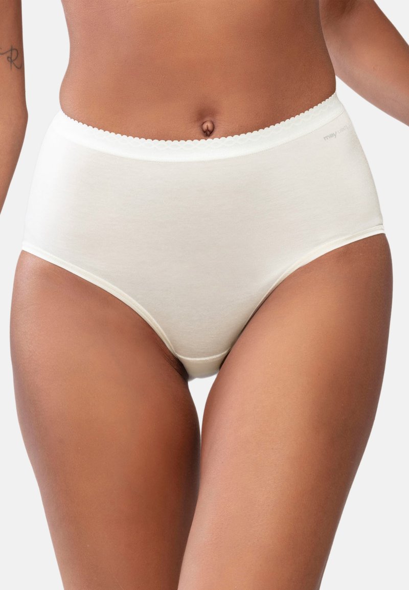 Slips in cotone color crema a vita alta con un cinturino in pizzo scallop e texture liscia, che offre una copertura totale.