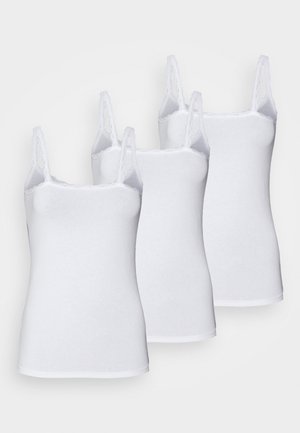 Drie witte katoenen hemdjes met dunne, verstelbare straps afgewerkt met kant en een gladde, onopgesmukte textuur. Heeft een klassieke, aansluitende pasvorm.