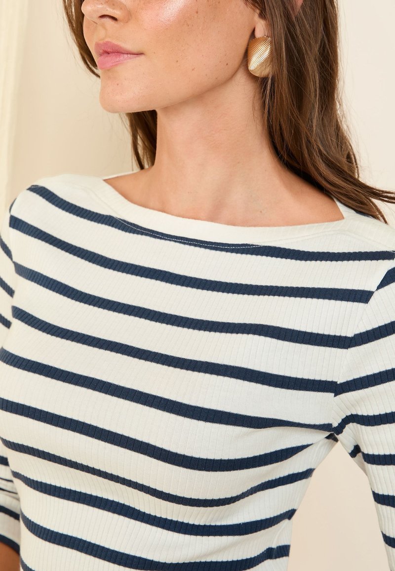 Maglietta Donna Maniche 3/4 Scollo A V A Righe | Top Casual Morbido Ed Elastico Per L'Autunno