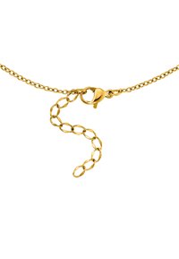 Goldkette mit Karabinerverschluss und verlängerten ovalen Gliedern. Glatte Textur und glänzende Oberfläche, mit verstellbarer Länge.