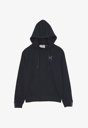 Felpa nera con cappuccio e lacci, polsini e vita a coste. Presenta un piccolo logo stampato sul petto. Tessuto morbido e strutturato.