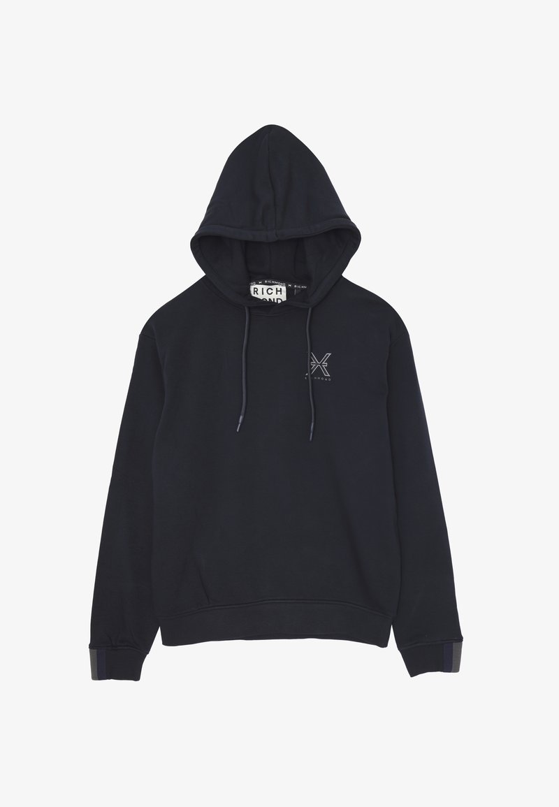 Felpa nera con cappuccio e lacci, polsini e vita a coste. Presenta un piccolo logo stampato sul petto. Tessuto morbido e strutturato.