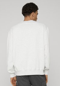 Sweat-shirt gris clair à manches longues, poignets et ourlet côtelés. Design simple, texture douce et coupe décontractée. Aucun logo ou ornement visible.