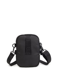 Borsa a tracolla nera in nylon con forma rettangolare imbottita. Caratterizzata da una tracolla testurizzata, chiusura a zip e dettagli con logo in rilievo.