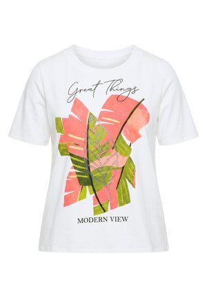 Ulla Popken, PINK PALM SHORT SLEEVE GRAPHIC TEE - Printtipaita - off-white