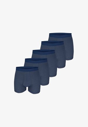 Blue boxer shorts, featuring a striped pattern, stretch fabric, elastic waistband, and a close-fitting design. Pack of five.