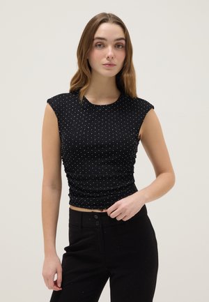 WITH BACK OPEN AND RHINESTONES - Camiseta estampada - gunmetal