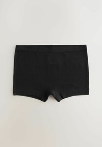 Boxeri din bumbac negri, stil trunk, cu o textură netedă și un brâu elastic branduit. Design simplu, fără modele sau accente.