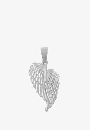 Silberner blattförmiger Anhänger mit strukturierten Details, der oben glatt ist und komplexe Adermuster für zusätzliche Tiefe aufweist.