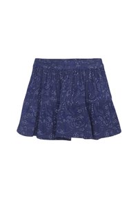 Marinblå flerlagad kjol med paisleymönster, tillverkad av lättviktig tyg med resårmidja för flexibilitet och komfort.