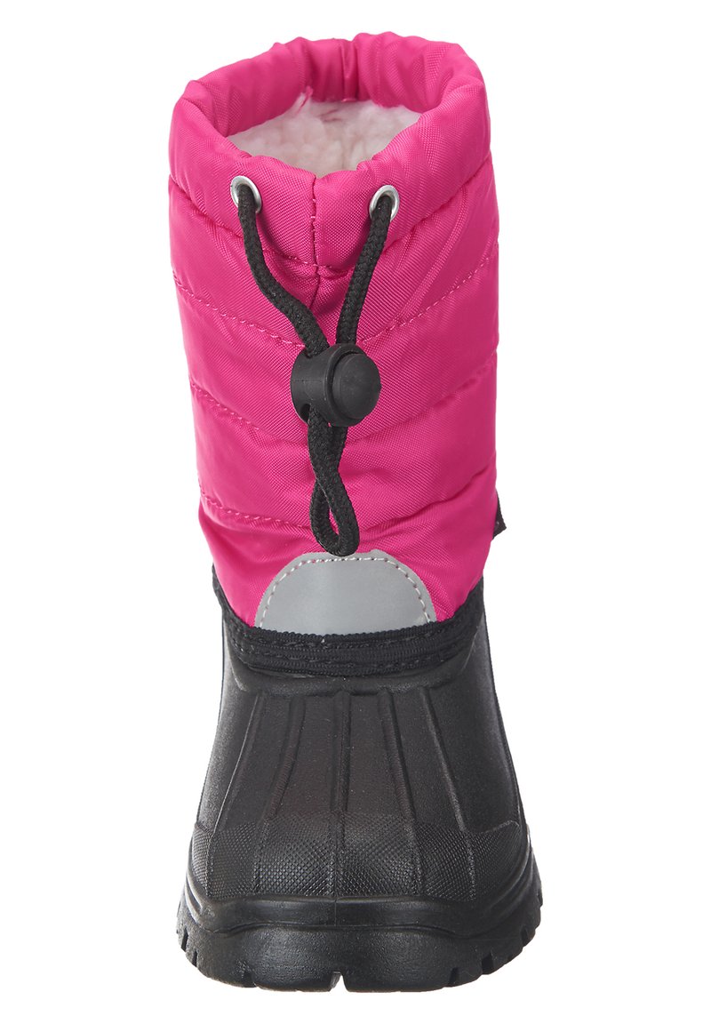 Rosa isolierte Oberseite mit Kordelzug, grauen Akzenten und schwarzer Gummisohle. Verfügt über eine strukturierte Oberfläche und ein geriffeltes Profil für besseren Halt.