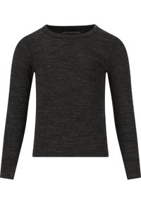 Langarmshirt in donkergrijs, gemaakt van zacht, gestructureerd materiaal. Heeft een ronde halslijn en een getailleerd Silhouet. Eenvoudig ontwerp zonder patronen.