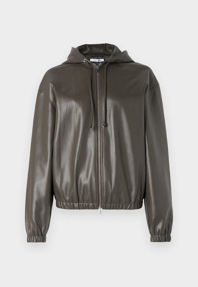 Samsøe Samsøe Leren jas donkergroen