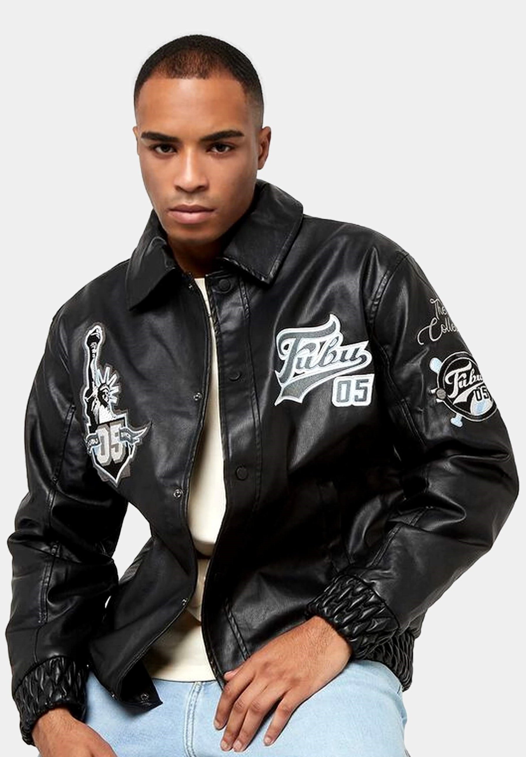Bomber Coats Fubu Leather Jacket FUBU Bomber Jacket Black