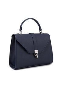 Borsa a tracolla blu navy con design strutturato, superficie texturizzata, chiusura a pattina, hardware argento e manico superiore per una facile portabilità.