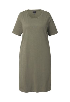 Ulla Popken, JERSEYJURK, A-LIJN, RONDE HALS, KORTE MOUWEN, ZAKKEN - Jersey dress - olive grey