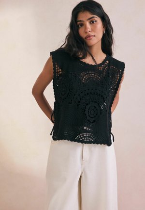 REGULAR FIT - CROPPED CROCHET TABBARD COVER-UP   - Top - black