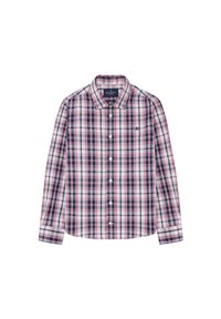 Geruite lange mouw shirt in marineblauw, wit en rood. Kenmerkt zich door een button-down kraag, frontknopen en een geborduurd logo op de borst.