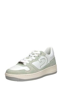 Groene en witte sneakers met een glanzende leren neus, suede zijkanten en een getextureerde rubberen zool; met perforaties en logodetail.