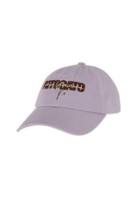 Lavandas kokvilnas cepure ar izliekto vizu, ar izšūtām dažādām krāsām brūnā un baltā tonī. Iekļautas sešas ventilācijas caurules un izšūta sviedru lente.