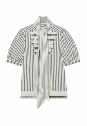 Reiss, REGULAR FIT - ISCHIA STRIPED RUFFLE-TRIM TIE-NECK BLOUSE - Skjortebluser - navy ivory