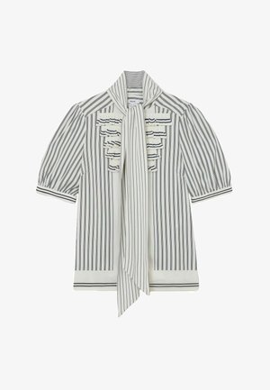 Reiss, REGULAR FIT - ISCHIA STRIPED RUFFLE-TRIM TIE-NECK BLOUSE - Skjortebluser - navy ivory