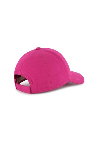 Pink baseball cap with a structured, rounded crown, adjustable back strap, and a curved brim. Made of cotton, featuring solid color without patterns.