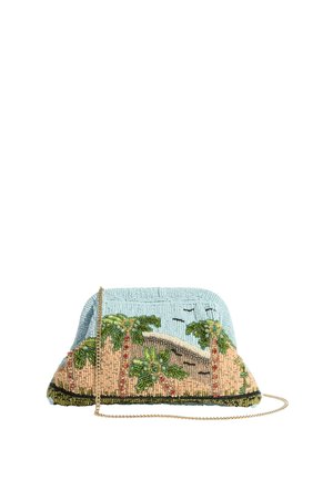 Love & Roses, HAND BEADED FRAME CLUTCH BAG . - Clutch - blue palm tree