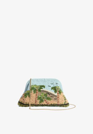 Love & Roses, HAND BEADED FRAME CLUTCH BAG . - Clutch - blue palm tree