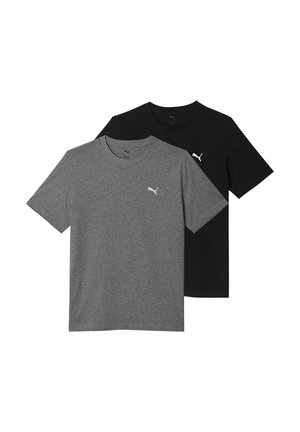 2 ER PACK  ESS LOGO TEE MULTIPACK M RUNDHALS  - T-Shirt basic - puma schwarz-mittelgrau meliert