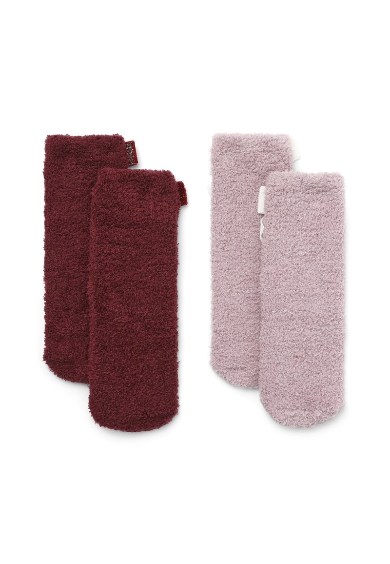 Set di quattro calzini alla caviglia morbidi in due colorazioni: due bordeaux e due rosa chiaro. Texture soffice con un design spesso e caldo per il massimo comfort.