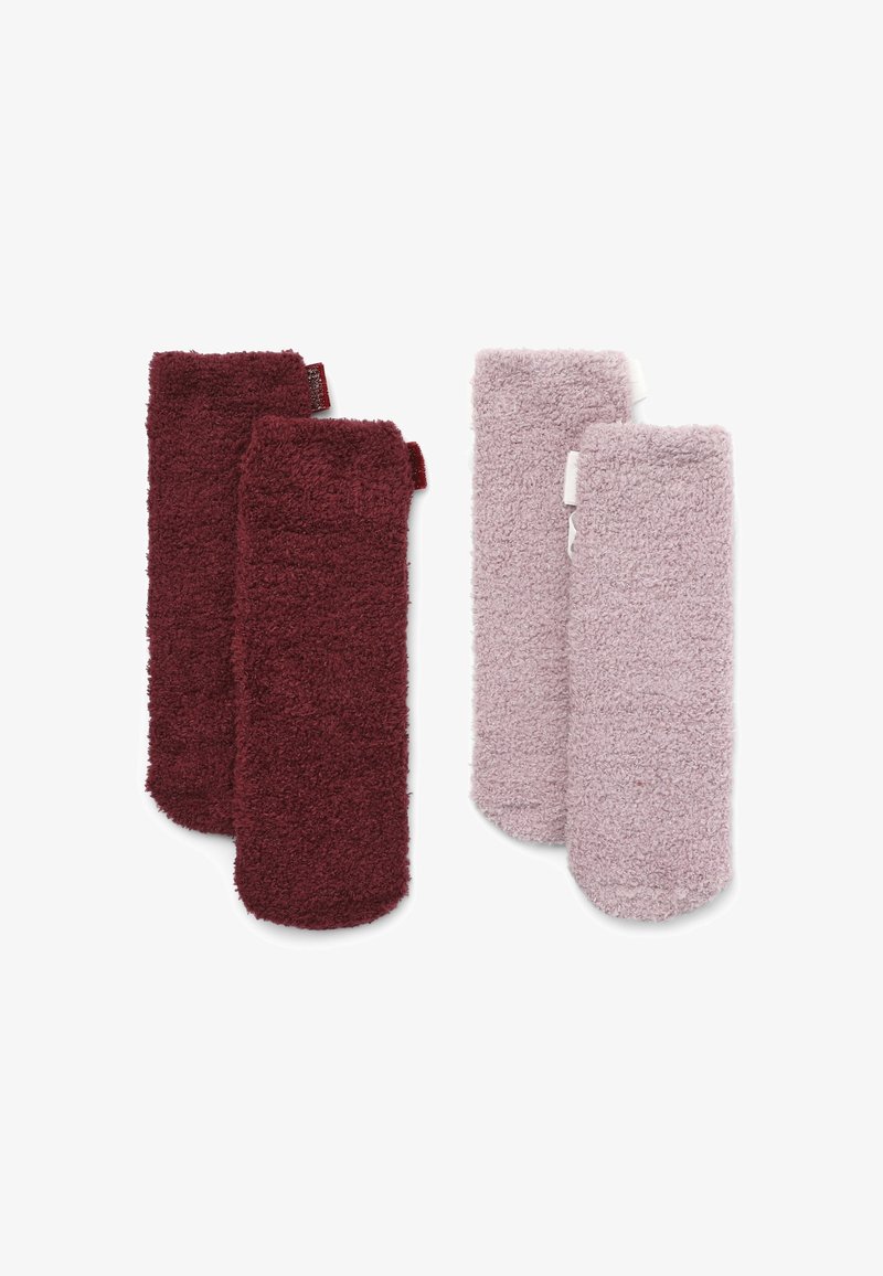 Set di quattro calzini alla caviglia morbidi in due colorazioni: due bordeaux e due rosa chiaro. Texture soffice con un design spesso e caldo per il massimo comfort.