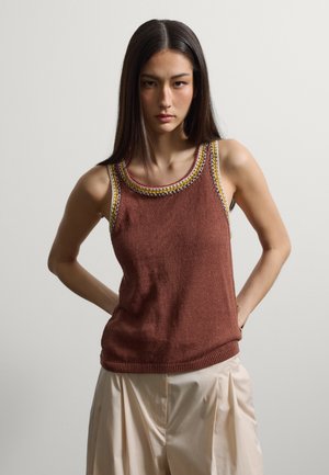 Stefanel TANK TOP WITH CONTRAST TRIMS, REGULAR FIT. - Débardeur - brown
