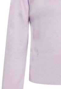 Maglione lavorato a maglia viola con una texture morbida, dotato di un design attillato e maniche lunghe, completato da un orlo e polsini a costine.
