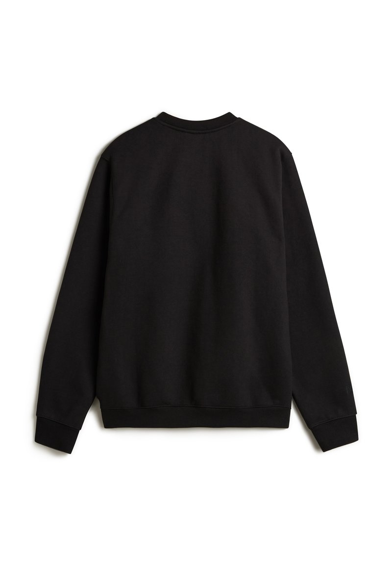 Zwarte sweatshirt met ronde hals, lange mouwen, ribgebreide manchetten en zoom. Gemaakt van zacht katoen met een schone, gladde textuur.