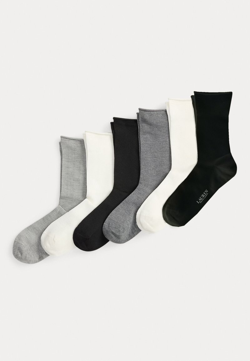 Set od šest pari čarapa u raznim bojama: svijetlosiva, bijela, tamnosiva, crna, krem i tamnozelena. Različite teksture, visina do gležnja.