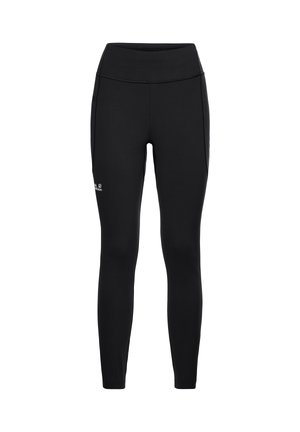 Zwarte legging van rekbare stof met een hoge tailleband, voorzien van zijzakken en een klein logo op het onderste gedeelte van het linkerbeen.