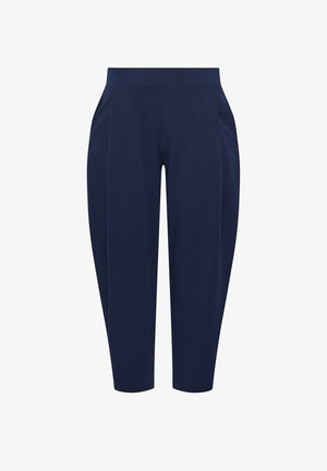 Marineblaue, hoch taillierte, abgeschnittene Hosen mit geradem Schnitt und dezenten vorderen Falten, geeignet für lässige oder formelle Anlässe.