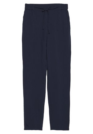 Pantalons décontractés bleu marine avec taille élastique et cordon de serrage, design à jambes droites, adaptés pour un porter décontracté.