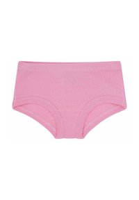 Slip di cotone rosa con una superficie liscia, caratterizzato da una vita alta e bordi elasticizzati. Nessun motivo aggiuntivo o dettagli in metallo presenti.
