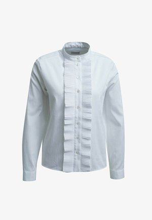 MILANO ITALY, STAND UP COLLAR BLOUSE 1/1 SLEEVE CF PLACKET W PLISSéE - Hemdbluse - white