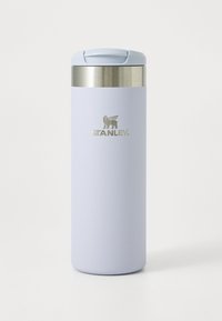 Light purple Stanley insulated travel mug with silver lid and logo on a white background, standing upright.